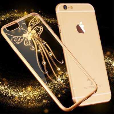 Apple iPhone 6 (6s) „JLW“ Butterfly elegantiškas silikoninis TPU dėklas su auksiniais apvadais / Priedai.lt