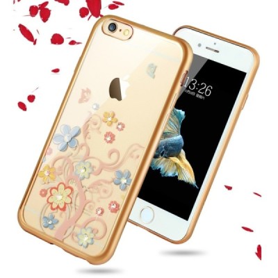 Apple iPhone 6s „JLW“ Colorful Florets elegantiškas silikoninis TPU dėklas su auksiniais apvadais / Priedai.lt
