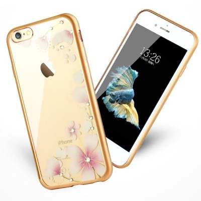 Apple iPhone 6s „JLW“ Magnolia elegantiškas silikoninis TPU dėklas su auksiniais apvadais / Priedai.lt