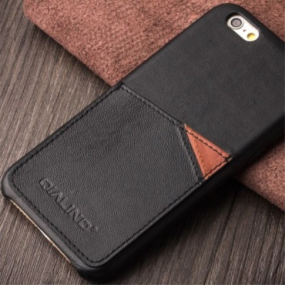 „QIALINO“ Genuine Leather Apple iPhone 6s juodas odinis dėklas - nugarėlė su kišenėle kortelėms / Priedai.lt