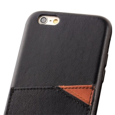 „QIALINO“ Genuine Leather Apple iPhone 6s juodas odinis dėklas - nugarėlė su kišenėle kortelėms / Priedai.lt