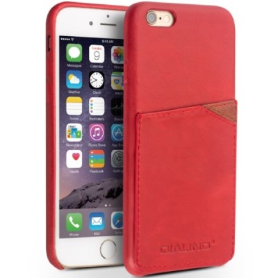 „QIALINO“ Genuine Leather Apple iPhone 6s raudonas odinis dėklas - nugarėlė su kišenėle kortelėms / Priedai.lt
