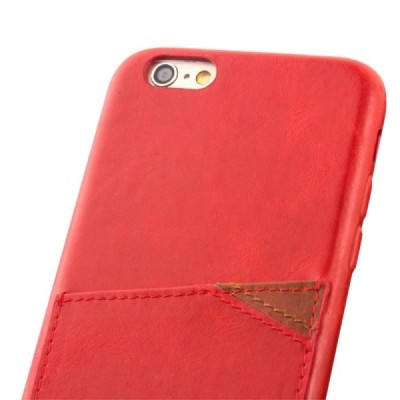 „QIALINO“ Genuine Leather Apple iPhone 6s raudonas odinis dėklas - nugarėlė su kišenėle kortelėms / Priedai.lt