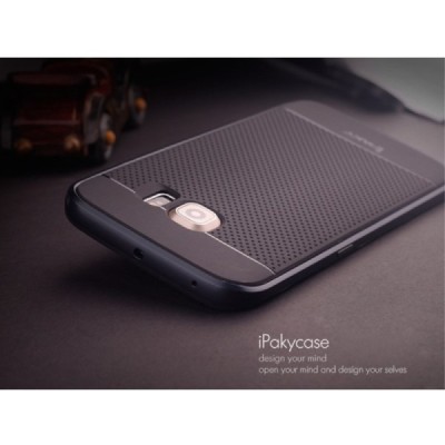 Samsung Galaxy S6 Edge G925 „IPAKY“ kieto silikono TPU juodas (pilkais apvadais) dėklas - nugarėlė / Priedai.lt