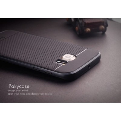 Samsung Galaxy S6 Edge G925 „IPAKY“ kieto silikono TPU juodas (pilkais apvadais) dėklas - nugarėlė / Priedai.lt