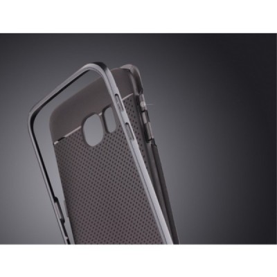 Samsung Galaxy S6 Edge G925 „IPAKY“ kieto silikono TPU juodas (pilkais apvadais) dėklas - nugarėlė / Priedai.lt