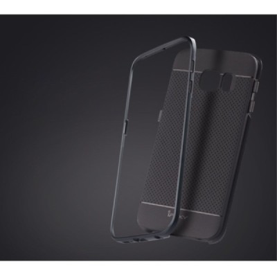 Samsung Galaxy S6 Edge G925 „IPAKY“ kieto silikono TPU juodas (pilkais apvadais) dėklas - nugarėlė / Priedai.lt
