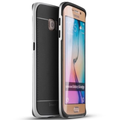 Samsung Galaxy S6 Edge G925 „IPAKY“ kieto silikono TPU juodas (sidabriniais apvadais) dėklas - nugarėlė / Priedai.lt