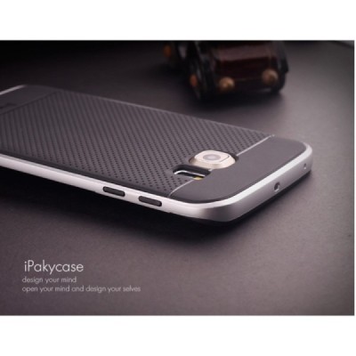 Samsung Galaxy S6 Edge G925 „IPAKY“ kieto silikono TPU juodas (sidabriniais apvadais) dėklas - nugarėlė / Priedai.lt