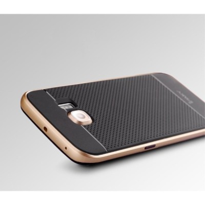 Samsung Galaxy S6 Edge G925 „IPAKY“ kieto silikono TPU juodas (auksiniais apvadais) dėklas - nugarėlė / Priedai.lt