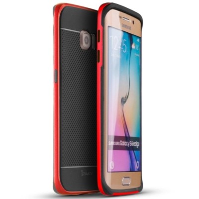 Samsung Galaxy S6 Edge G925 „IPAKY“ kieto silikono TPU juodas (raudonais apvadais) dėklas - nugarėlė / Priedai.lt