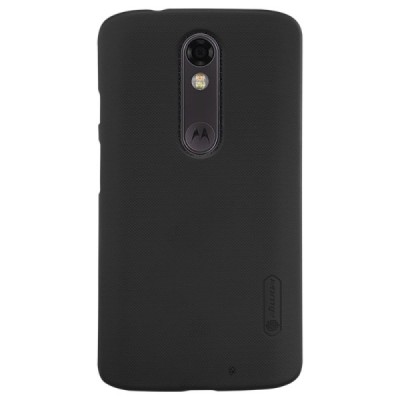 Motorola Moto X Force Nillkin Frosted Shield juodas plastikinis dėklas + apsauginė ekrano plėvelė / Priedai.lt