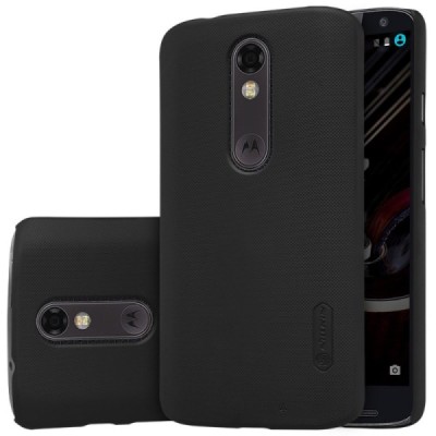 Motorola Moto X Force Nillkin Frosted Shield juodas plastikinis dėklas + apsauginė ekrano plėvelė / Priedai.lt
