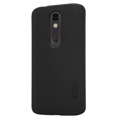 Motorola Moto X Force Nillkin Frosted Shield juodas plastikinis dėklas + apsauginė ekrano plėvelė / Priedai.lt