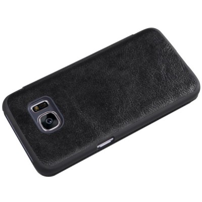 Prabangus „Nillkin“ Qin serijos juodas odinis atverčiamas Samsung Galaxy S7 (G930) dėklas / Priedai.lt