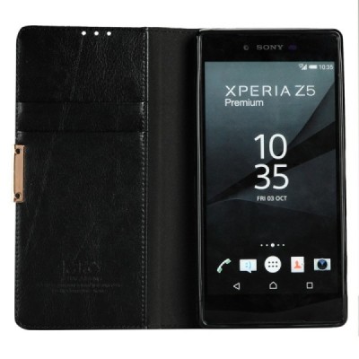 „Kalaideng“ Royale atverčiamas juodas odinis Sony Xperia Z5 Premium (E6853) dėklas / Priedai.lt