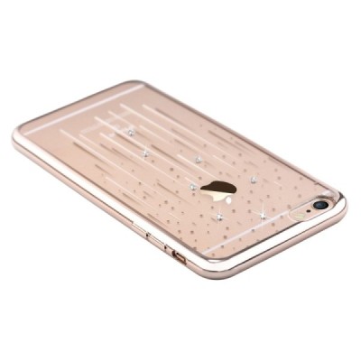 Apple iPhone 6s Devia Meteor Diamond silikoninis skaidrus permatomas auksinis dėklas su kristalais / Priedai.lt