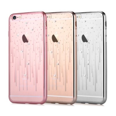 Apple iPhone 6s Devia Meteor Diamond silikoninis skaidrus permatomas auksinis dėklas su kristalais / Priedai.lt