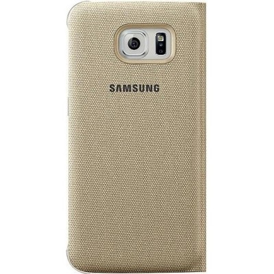 Samsung Galaxy S6 Edge originalus Flip Wallet Cover atverčiamas auksinis dėklas / Priedai.lt