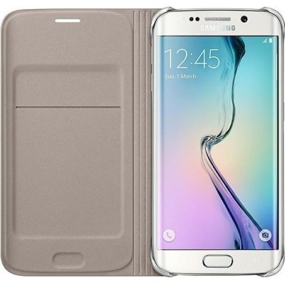 Samsung Galaxy S6 Edge originalus Flip Wallet Cover atverčiamas auksinis dėklas / Priedai.lt