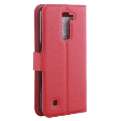 LG K10 (K420N) atverčiamas raudonas odinis Litchi dėklas - piniginė / Priedai.lt