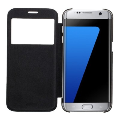 Samsung Galaxy S7 Edge (G935) View Window atverčiamas juodas dėklas / Priedai.lt