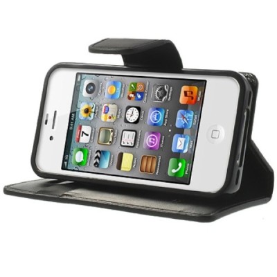 Mercury Sonata atverčiamas iPhone 4 / 4S juodas odinis dėklas - piniginė / Priedai.lt