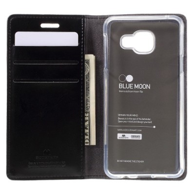 Mercury Blue Moon atverčiamas Samsung Galaxy A3 (2016) juodas odinis dėklas - piniginė / Priedai.lt