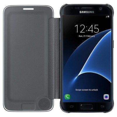 Samsung Galaxy S7 (G930) originalus Clear View Cover atverčiamas juodas dėklas / Priedai.lt