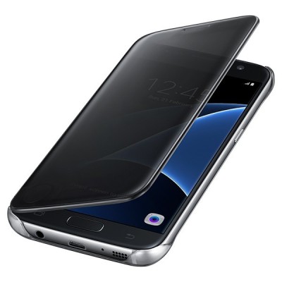 Samsung Galaxy S7 (G930) originalus Clear View Cover atverčiamas juodas dėklas / Priedai.lt