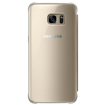 Samsung Galaxy S7 (G930) originalus Clear View Cover atverčiamas auksinis dėklas / Priedai.lt