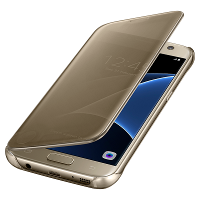 Samsung Galaxy S7 (G930) originalus Clear View Cover atverčiamas auksinis dėklas / Priedai.lt