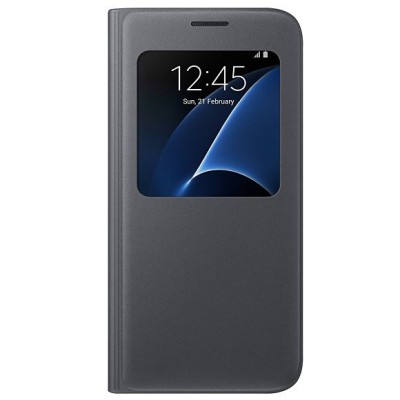 Samsung Galaxy S7 G930 originalus S View Cover atverčiamas juodas dėklas su langeliu / Priedai.lt