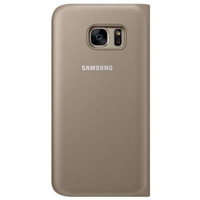 Samsung Galaxy S7 G930 originalus S View Cover atverčiamas auksinis dėklas su langeliu / Priedai.lt