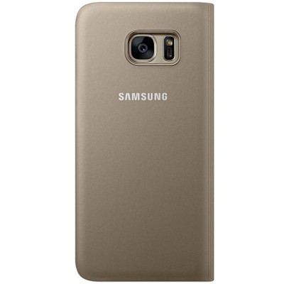 Samsung Galaxy S7 Edge G935 originalus S View Cover atverčiamas auksinis dėklas su langeliu / Priedai.lt