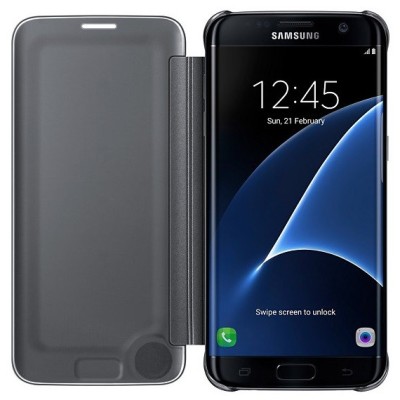 Samsung Galaxy S7 Edge (G935) originalus Clear View Cover atverčiamas juodas dėklas / Priedai.lt