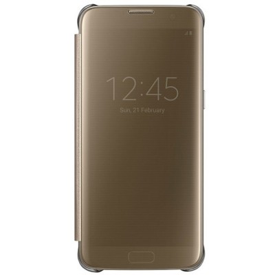 Samsung Galaxy S7 Edge (G935) originalus Clear View Cover atverčiamas auksinis dėklas / Priedai.lt