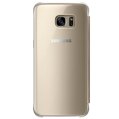 Samsung Galaxy S7 Edge (G935) originalus Clear View Cover atverčiamas auksinis dėklas / Priedai.lt