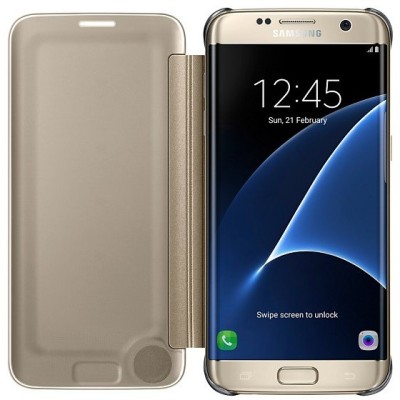 Samsung Galaxy S7 Edge (G935) originalus Clear View Cover atverčiamas auksinis dėklas / Priedai.lt