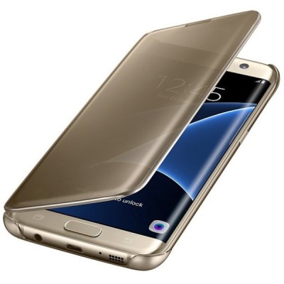 Samsung Galaxy S7 Edge (G935) originalus Clear View Cover atverčiamas auksinis dėklas / Priedai.lt