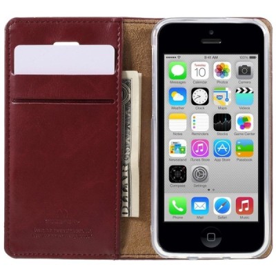 Mercury Blue Moon atverčiamas iPhone 5c bordo odinis dėklas - piniginė / Priedai.lt