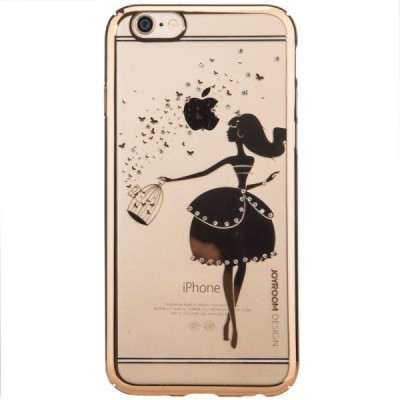Apple iPhone 6 (6s) JOYROOM Butterflies plastikinis skaidrus permatomas auksinis dėklas su kristalais / Priedai.lt