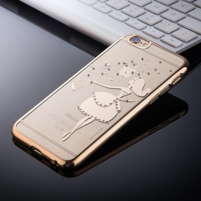 Apple iPhone 6 (6s) JOYROOM Butterflies plastikinis skaidrus permatomas auksinis dėklas su kristalais / Priedai.lt