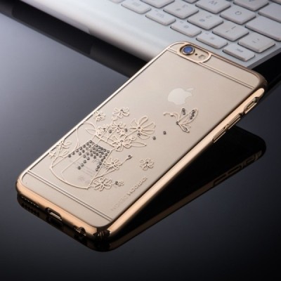 Apple iPhone 6 (6s) JOYROOM Flowers plastikinis skaidrus permatomas auksinis dėklas su kristalais / Priedai.lt