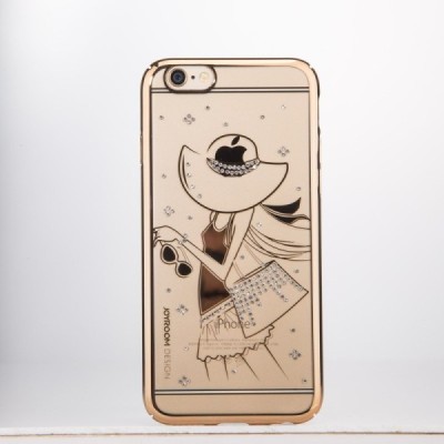 Apple iPhone 6 (6s) JOYROOM Summer Girl plastikinis skaidrus permatomas auksinis dėklas su kristalais / Priedai.lt