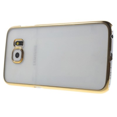 Samsung Galaxy S6 (G920) plastikinis skaidrus permatomas auksinis dėklas / Priedai.lt