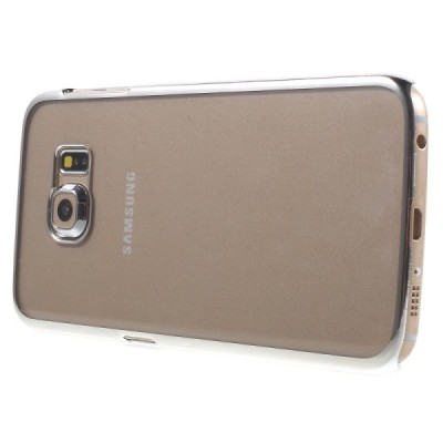 Samsung Galaxy S6 Edge (G925) plastikinis skaidrus permatomas sidabrinis dėklas / Priedai.lt