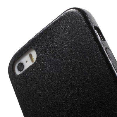Apple iPhone SE (5, 5s) juodas odinis Slim Leather itin plonas dėklas - nugarėlė / Priedai.lt