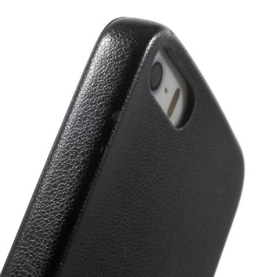 Apple iPhone SE (5, 5s) juodas odinis Slim Leather itin plonas dėklas - nugarėlė / Priedai.lt