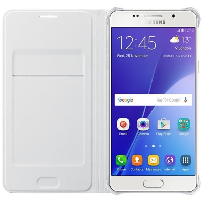 Samsung Galaxy A5 (2016) A510 originalus Flip Wallet Cover atverčiamas baltas odinis dėklas - piniginė / Priedai.lt